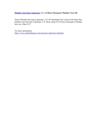 Plumber San Juan Capistrano, CA | 24 Hour Emergency Plumber Near Me