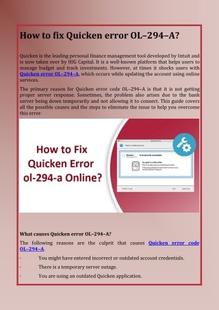 How to fix Quicken error OL–294–A?