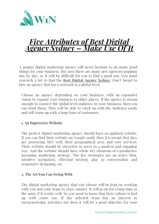 Five Attributes of Best Digital Agency Sydney – Make Use Of It