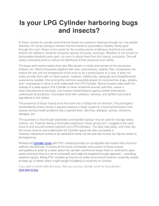 Is your LPG Cylinder harboring bugs and insects?