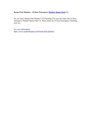 Buena Park Plumber - 24 Hour Emergency Plumber Buena Park CA