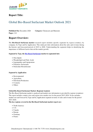 Bio-Based Surfactant Market Outlook 2021