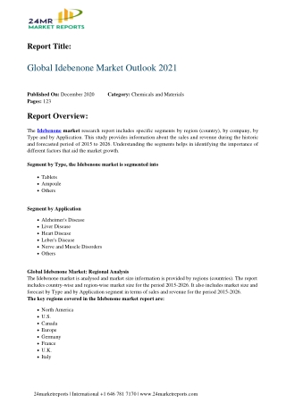 Idebenone Market Outlook 2021