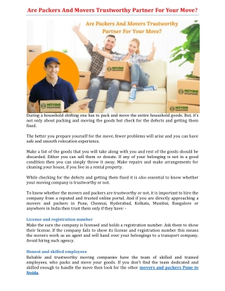 Are Packers And Movers Trustworthy Partner For Your Move?