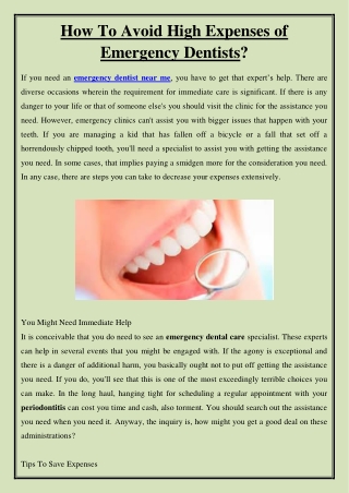 How To Avoid High Expenses of Emergency Dentists?