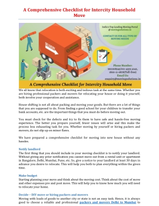 A Comprehensive Checklist for Intercity Household Move