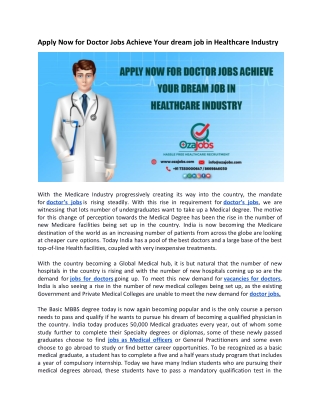 Apply Now for Doctor Jobs Achieve Your dream job in Healthcare Industry