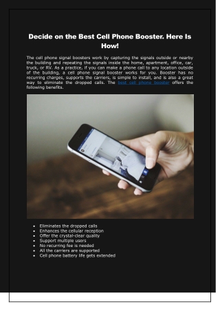 Decide on the Best Cell Phone Booster. Here Is How!