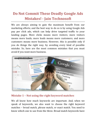 Do Not Commit These Deadly Google Ads Mistakes - Jain Technosoft