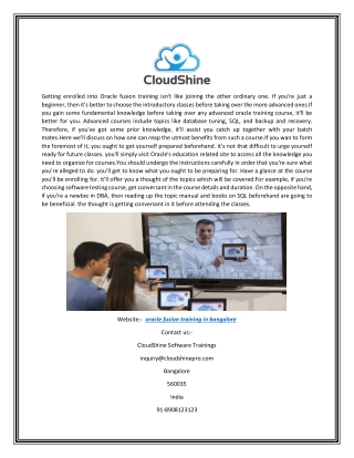 Oracle Fusion Training In Bangalore | CloudShine
