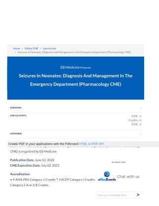 Seizures in Neonates: Diagnosis and Management in the Emergency Department (Pharmacology CME) | eMedEvents