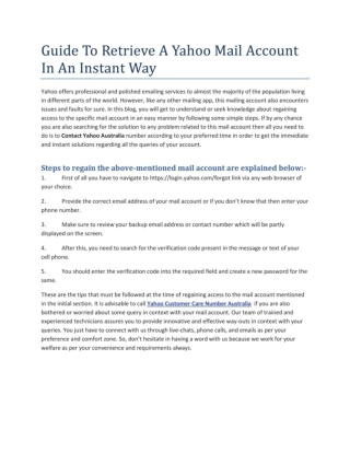 Guide To Retrieve A Yahoo Mail Account In An Instant Way