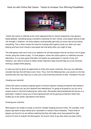 HavefunwithOnlineSlotCasino-TrickstoBoostYourWinningPossibilities