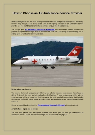 How to Choose an Air Ambulance Service Provider