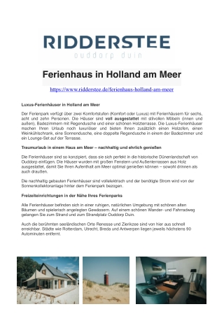 Ferienhaus in Holland am Meer - Ridderstee