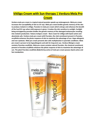 Vitiligo Cream with Sun therapy | Verdura Mela Pro Cream