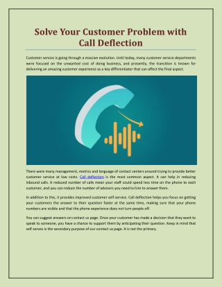 Solve Your Customer Problem with Call Deflection