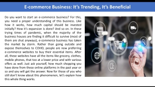 E-commerce Business It’s Trending, It’s Beneficial