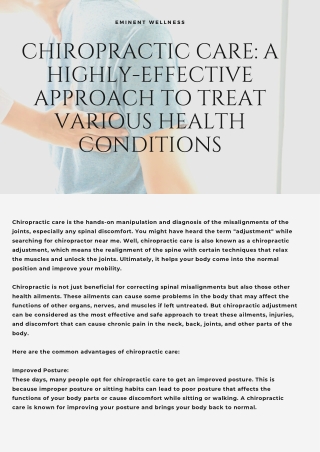 Chiropractic Care: A Highly-Effective Approach To Treat Various Health Conditions