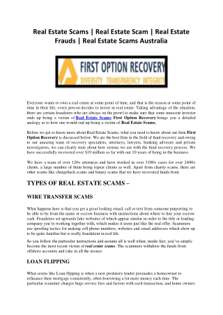 Real estate scams australia | Real estate investment fraud | Real estate scams