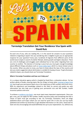 Torrevieja Translation: Get Your Residence Visa Spain with David Ruiz