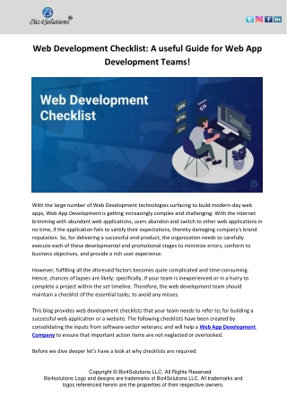 Web Development Checklist: A useful Guide for Web App Development Teams!