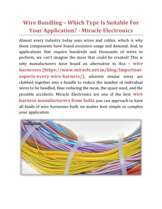 Wire Bundling – Which Type Is Suitable For Your Application - Miracle Electronics