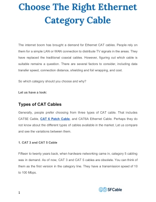 Choose The Right Ethernet Category Cable