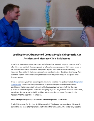 Looking for a Chiropractor? Contact Pragle Chiropractic, Car Accident And Massage Clinic Tallahassee