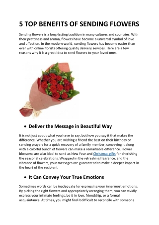 5 TOP BENEFITS OF SENDING FLOWERS