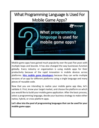 What Programming Language Is Used For Mobile Game Apps?