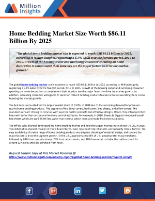 Home Bedding Market Size Worth $86.11 Billion By 2025