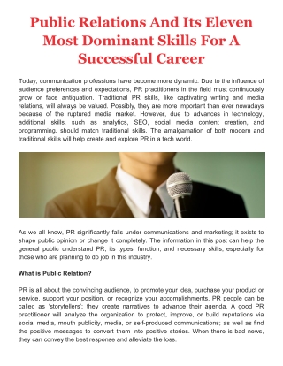 Public Relations And Its Eleven Most Dominant Skills For A Successful Career