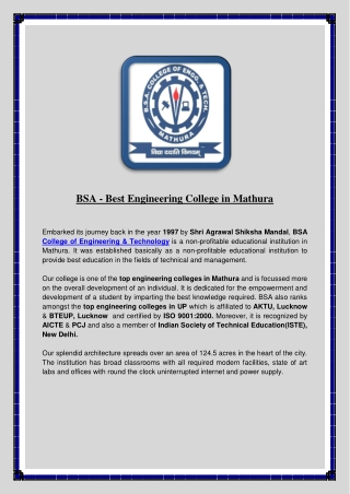 BSACET - BSA College Of Engineering & Technology