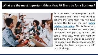 What are the most Important things that PR firms do for a Business?