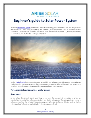 Beginner’s guide to Solar Power System