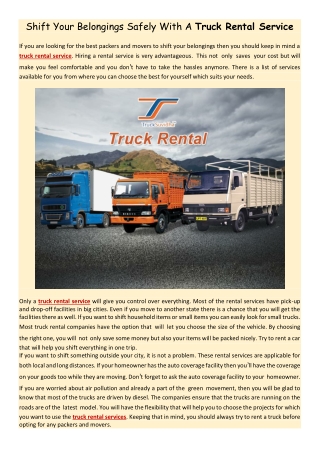 Shift Your Belongings Safely With A Truck Rental Service