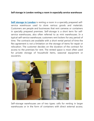Self storage in London renting a room in especially service warehouse