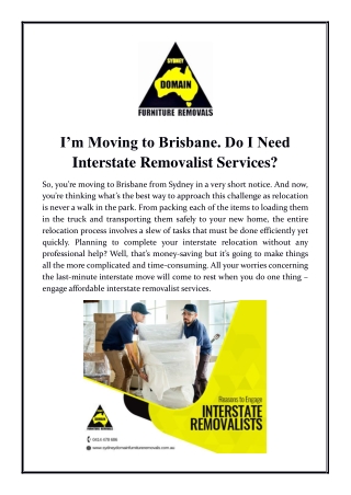 I’m Moving to Brisbane. Do I Need Interstate Removalist Services?