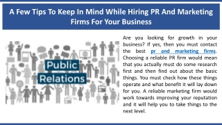 A Few Tips To Keep In Mind While Hiring PR And Marketing Firms For Your Business