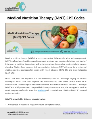 Medical Nutrition Therapy (MNT) CPT Codes