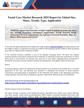 Facial Care Market 2025 Global Size, Share, Trends, Type, Application, Industry Key Features