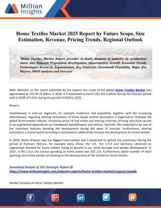 Home Textiles Market Share, Revenue, Drivers, Trends And Influence Factors Historical & Forecast Till 2025