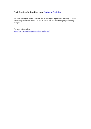 Perris Plumber - 24 Hour Emergency Plumber in Perris CA