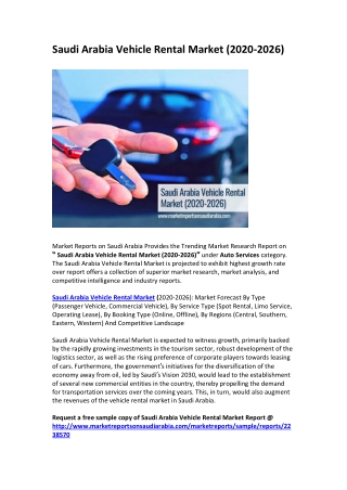 Saudi Arabia Vehicle Rental Market Opportunity and Forecast 2026