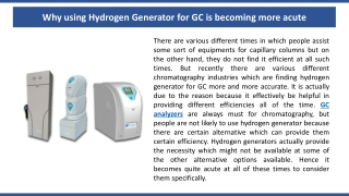 Why using Hydrogen Generator for GC is becoming more acute?