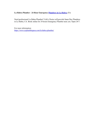 La Habra Plumber - 24 Hour Emergency Plumbers in La Habra, CA