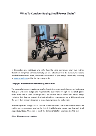 What To Consider Buying Small Power Chairs?