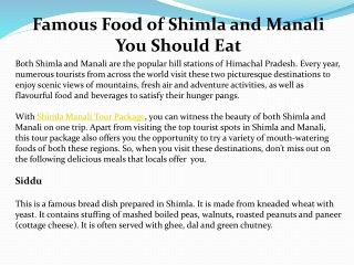 Famous Food of Shimla and Manali You Should Eat