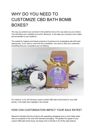 WHY DO YOU NEED TO CUSTOMIZE CBD BATH BOMB BOXES?